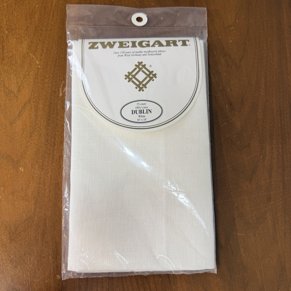 Zweigart Dublin 100% Linen Fabric 25 Count 18"x18" White NEW